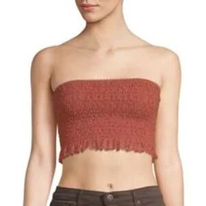 Free People New Red Orange Terracotta Callie Smocked Bandeau Top XS